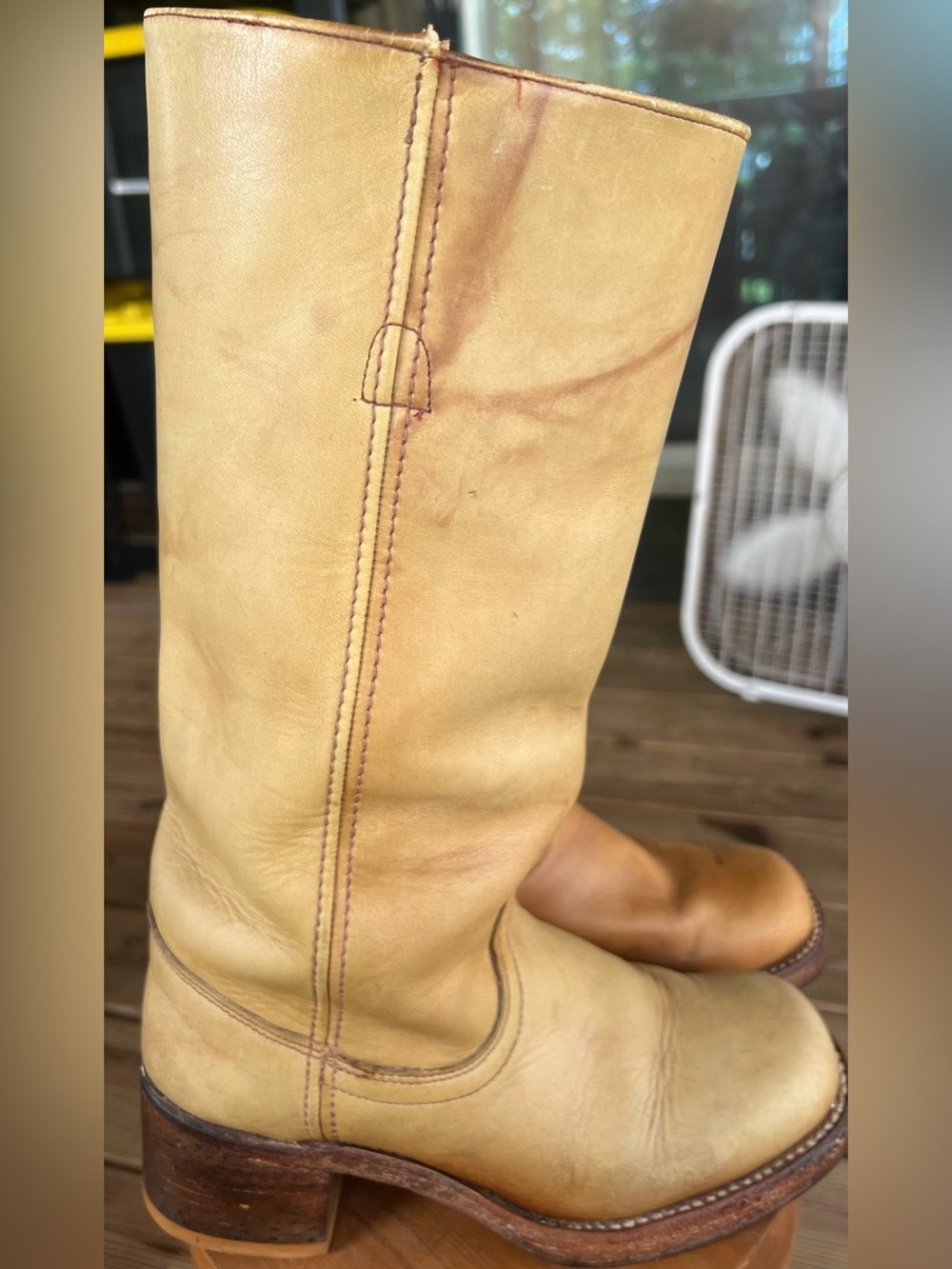 VTG 1970s FRYE Campus 14L Boots Banana Yellow Tan Leather Women 7 B Style 1101